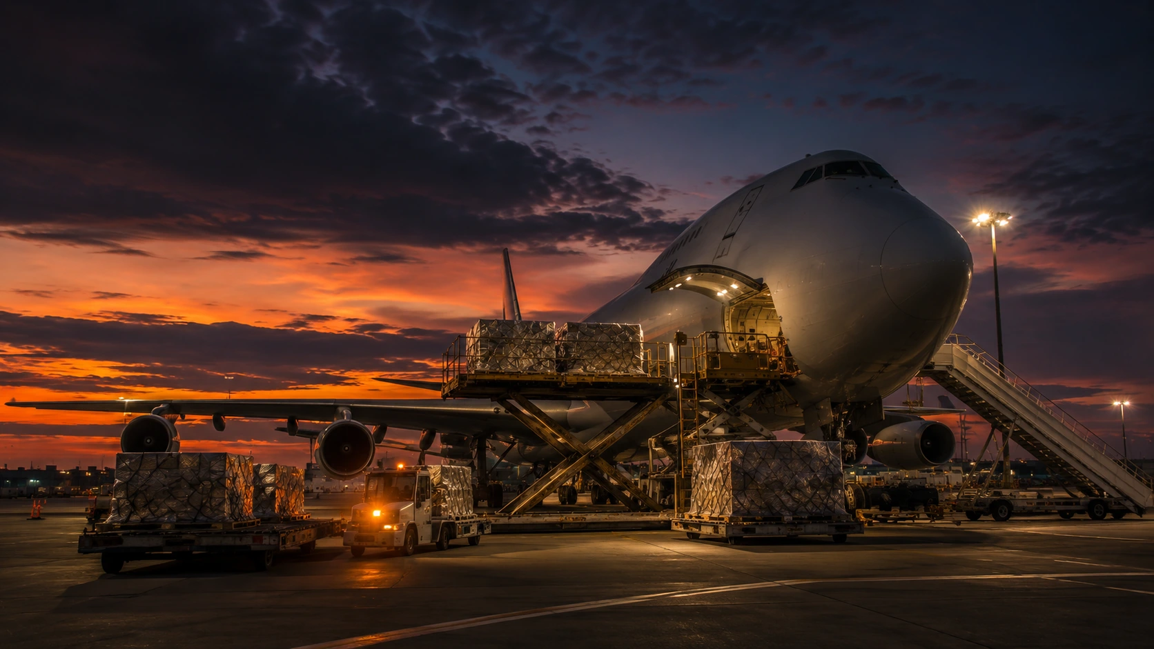 Final-mile delivery truck handing off cargo at a door